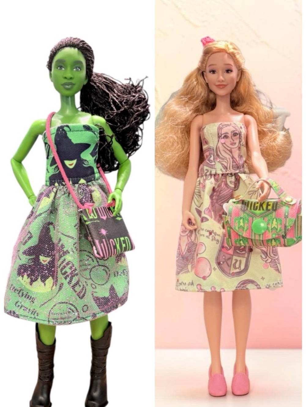 Bundle Green Witch-Themed Doll outfit with Pink Accents